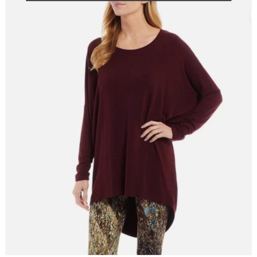 Byrn Walker Shirt Womens L Burgundy Rachelle Tunic‎ Oversized Dolman Sleeves USA - Picture 2 of 10